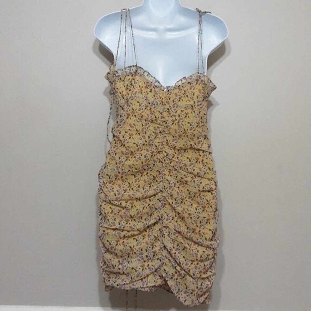 storia yellow floral dress mini aline women M cottage-core romantic VACATION - Picture 8 of 13
